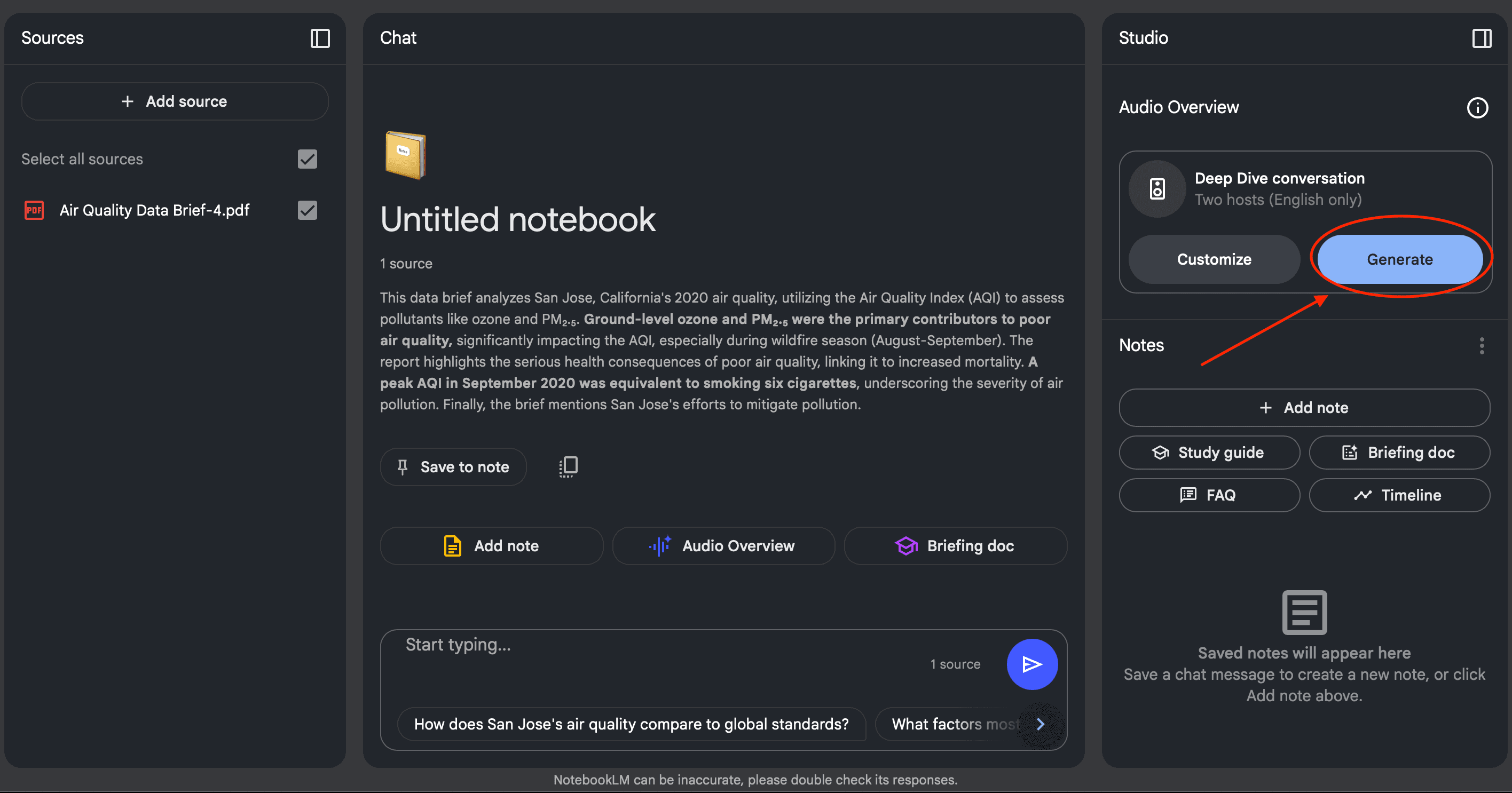 An example of NotebookLM inteface