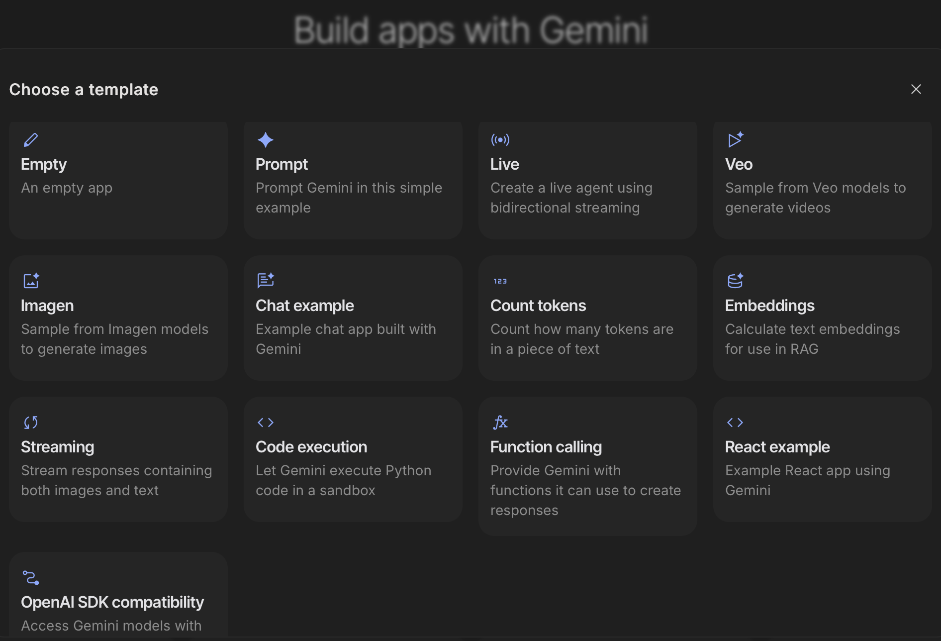 AI Studio offers a number of templates to get started with AI Studio Templates