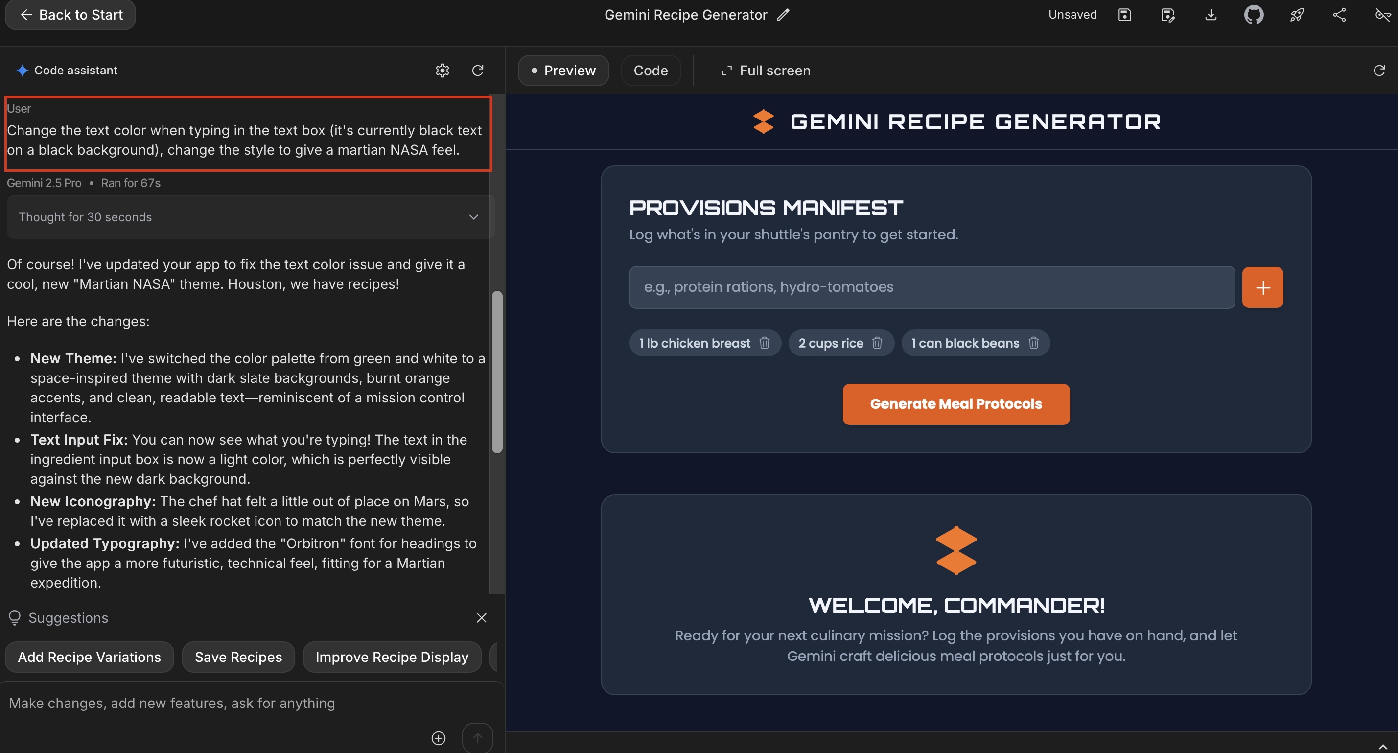 This gave our previous project a space theme Space Theme Refinement