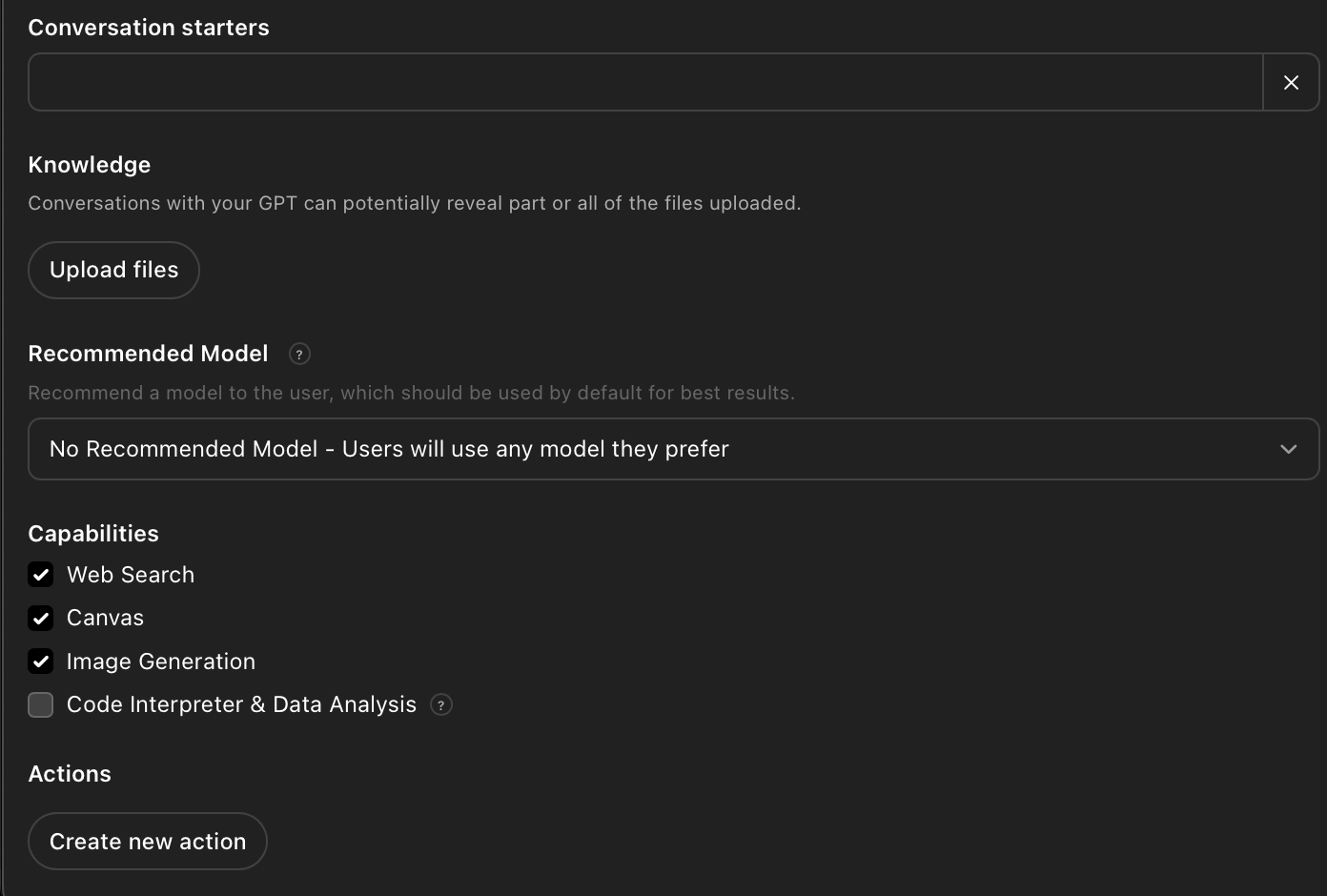 The Configure menu helps make the GPT creation process easier GPT Capabilities